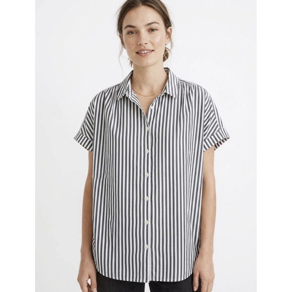 Madewell Central Shirt Small Ballard Stripe Button Front Short Sleeve Top Preppy